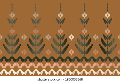 Brown ethnic abstract ikat art. Seamless pattern in tribal, folk embroidery, Cute Mexican style. Aztec geometric art ornament print. Design for carpet, wallpaper, clothing, wrapping, fabric, cover.