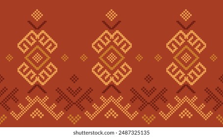 Marrón Étnico abstracto Pixel art. Patrón sin fisuras en estilo tribal, folclórico y mexicano. Arte geométrico azteca ornamento print.Design para alfombra, Fondo de pantalla, ropa, envoltura, tela, cubierta.