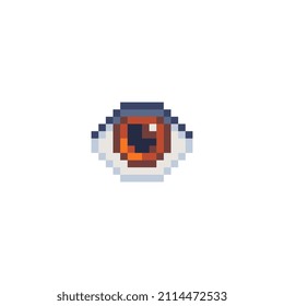 Brown Eye icon. Blue color. Pixel art style. Design application. 8-bit. Video game sprite. Game assets. Isolated abstract vector illustration.