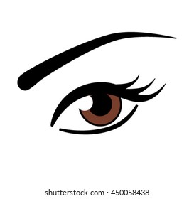 Brown eye vector illustration. Single human eye symbol for web or print. Contact lenses in brown color