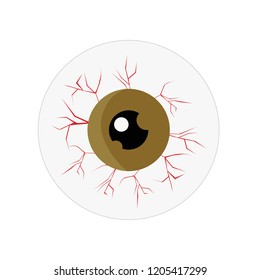 Brown eyeball vector, eye with red veins on a white background as a monster eye or just a human eyeball with veins, ready for Halloween decoration or just for a children book.