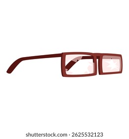 Brown eyeglasses with broken lenses and star shaped cracks reflecting light, isolated on white background