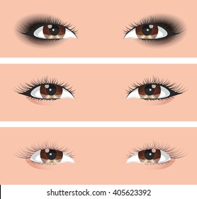 Brown eyes. Makeup. Vector