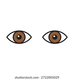 Brown eyes vector icon representing human vision. Pair of open brown irises looking forward. Ophthalmology and optometry symbol. Flat cartoon design element for eye care, optical health and sight.