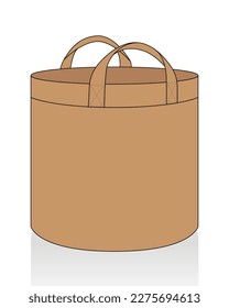 Brown Fabric Grow Bag With Round Shape And Handles Template On White Background, Vector File