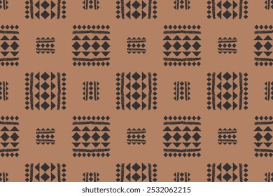 Brown fabric ikat pattern art. Geometric ethnic seamless pattern traditional. American, Mexican style. Design for background, fabric, clothing, carpet, textile, batik, embroidery.