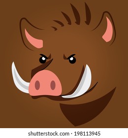 a brown face of an angry wild boar