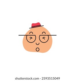 Brown face wearing glasses and yellow beanie hat surprised expression, eyes wide open, hair sticking up, vector illustration.