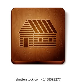 Brown Farm house icon isolated on white background. Wooden square button. Vector Illustration