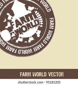 brown farm world stamp over beige background. vector