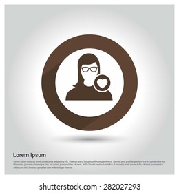 brown favorite female user icon, Circle Long shadow pictogram icon on gray background.