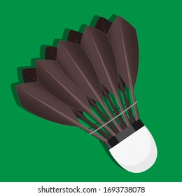 Brown feather flounce on a green background. Vector illustration.