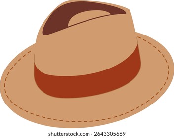 Brown fedora hat, wide brim and decorative band. For fashion accessories, travel outfits, or seasonal clothing themes.