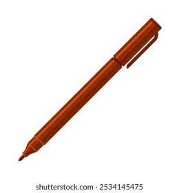 Brown felt tip marker pen with caps off. Flat vector illustration isolated on white background. Art supply concept. Perfect for creative projects