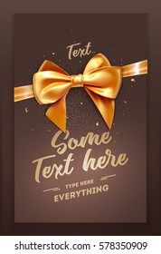 Brown Festive greeting card or flyer with bow and ribbon. Vector illustration