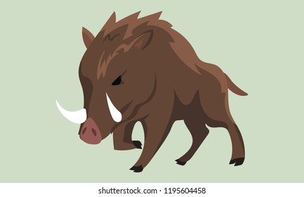 Brown fierce boar vector art with green background