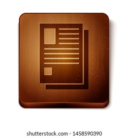 Brown File document icon isolated on white background. Checklist icon. Business concept. Wooden square button. Vector Illustration
