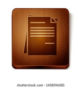 Brown File document icon isolated on white background. Checklist icon. Business concept. Wooden square button. Vector Illustration