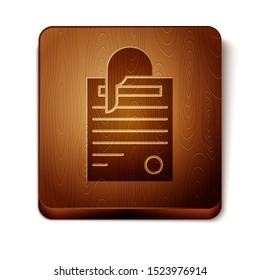 Brown File document and paper clip icon isolated on white background. Checklist icon. Business concept. Wooden square button. Vector Illustration