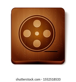 Brown Film reel icon isolated on white background. Wooden square button. Vector Illustration