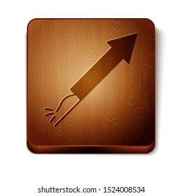 Brown Firework rocket icon isolated on white background. Concept of fun party. Explosive pyrotechnic symbol. Wooden square button. Vector Illustration