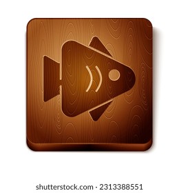 Brown Fish icon isolated on white background. Wooden square button. Vector