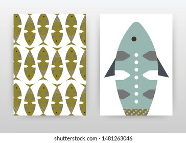 Brown fishes seamless texture pattern design for annual report, brochure, flyer, poster. Fishes on white background vector illustration for flyer, leaflet, poster. Abstract A4 brochure template.