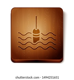 Brown Fishing float in water icon isolated on white background. Fishing tackle. Wooden square button. Vector Illustration