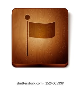 Brown Flag icon isolated on white background. Location marker symbol. Wooden square button. Vector Illustration