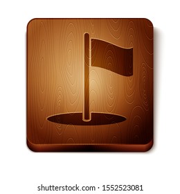 Brown Flag icon isolated on white background. Location marker symbol. Wooden square button. Vector Illustration