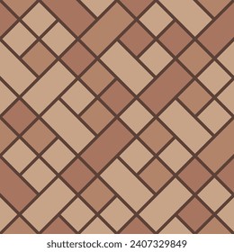 Brown Flanders weave pavement top view pattern, street cobblestone, garden sidewalk tile with bricks and blocks. Vector floor covering or laminate, wood flooring, outdoors walkway texture from above