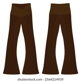 Brown flared loose pants. vector