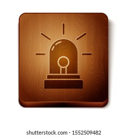 Brown Flasher siren icon isolated on white background. Emergency flashing siren. Wooden square button. Vector Illustration