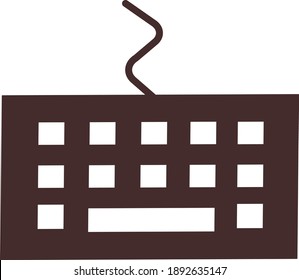 Icono de teclado plano marrón con concepto de cable 