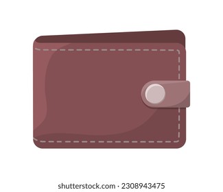 Brown flat leather wallet, two fold cartoon vector illustration isolated object. Concept of no money. Empty closed wallet. Graphic element for app or website ui