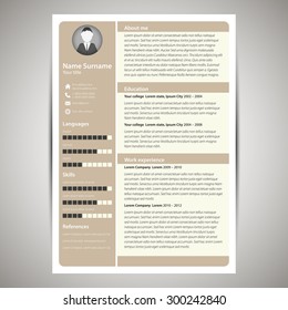 Brown flat resume and cv template. Vector Illustration.