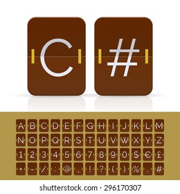 Brown flip scoreboard alphabet, numbers and simbols. Vector EPS10