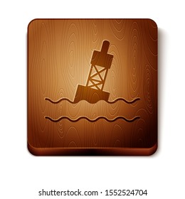 Brown Floating buoy on the sea icon isolated on white background. Wooden square button. Vector Illustration