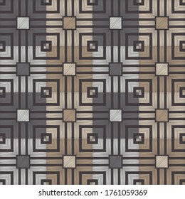 Brown floor with wooden texture. Netting. Ethnic boho ornament. Geometry. Seamless pattern. Vector illustration for web design or print.