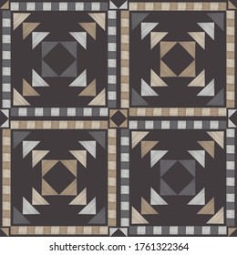 Brown floor with wooden texture. Netting. Ethnic boho ornament. Geometry. Seamless pattern. Vector illustration for web design or print.