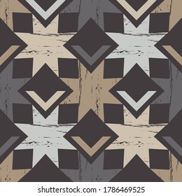 Brown floor with wooden texture. Netting. Ethnic boho ornament. Geometry. Seamless pattern. Vector illustration for web design or print.