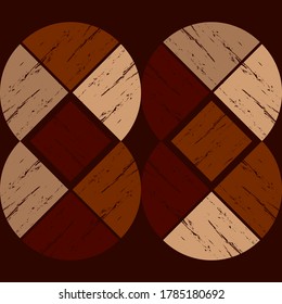 Brown floor with wooden texture. Polka dots. Ethnic boho ornament. Geometry. Seamless pattern. Vector illustration for web design or print.