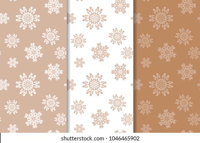Brown floral backgrounds. Set of seamless patterns for textile and wallpapers