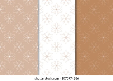 Brown floral backgrounds. Set of seamless patterns for textile and wallpapers