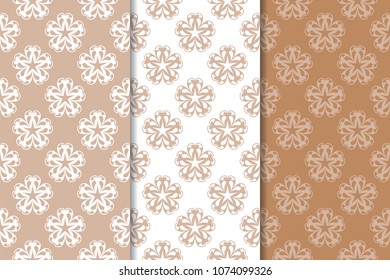 Brown floral backgrounds. Set of seamless patterns for textile and wallpapers