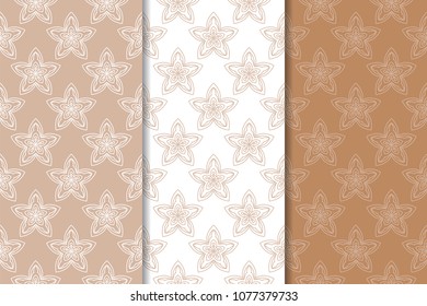 Brown floral backgrounds. Set of seamless patterns for textile and wallpapers