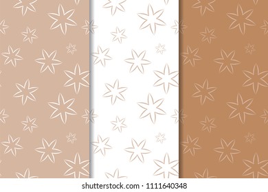 Brown floral backgrounds. Set of seamless patterns for textile and wallpapers