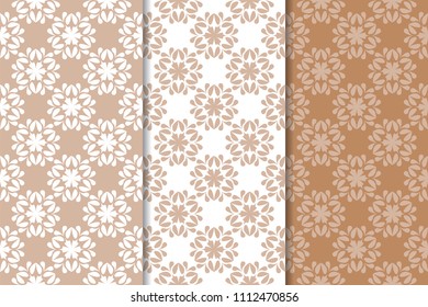 Brown floral backgrounds. Set of seamless patterns for textile and wallpapers
