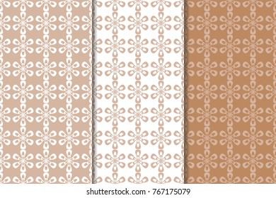 Brown floral backgrounds. Set of seamless patterns for textile and wallpapers