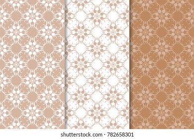 Brown floral backgrounds. Set of seamless patterns for textile and wallpapers